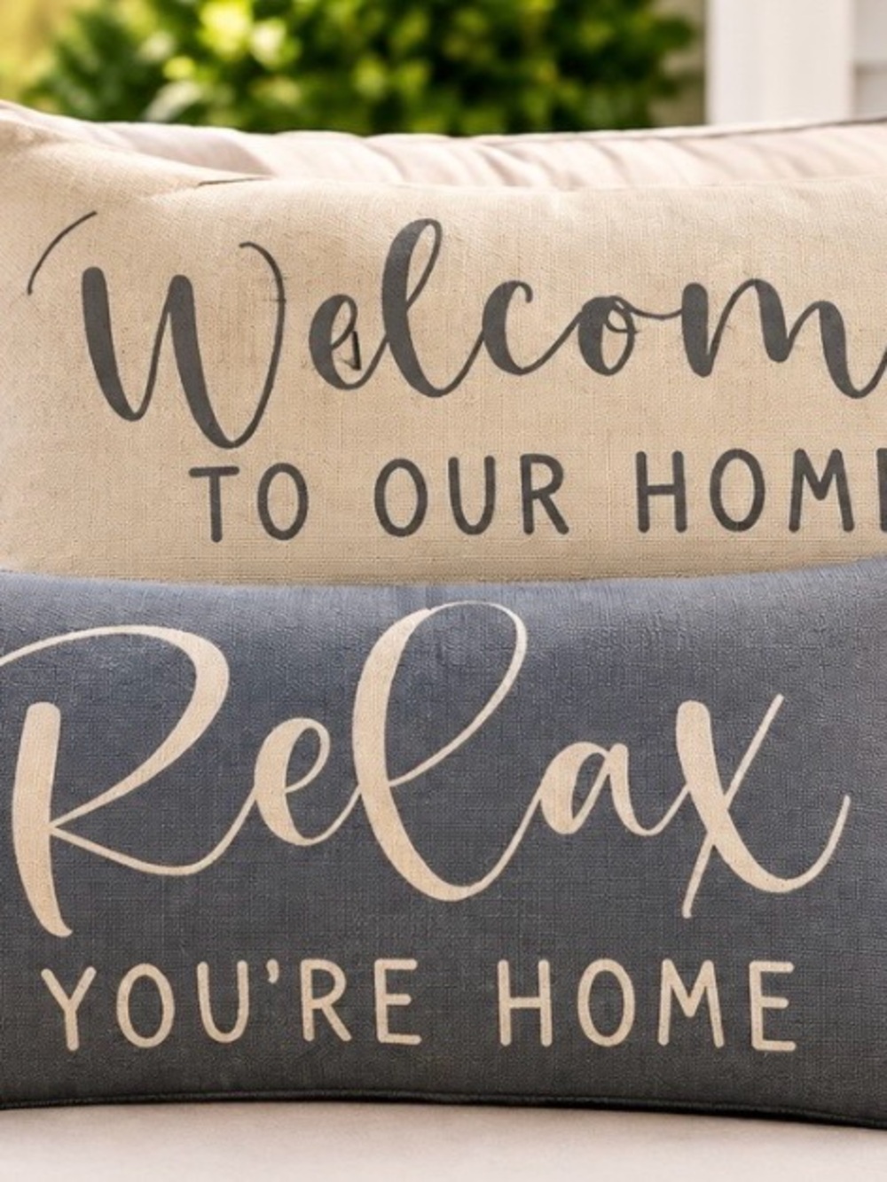 Welcome Home Accent Pillow Duo in Beige and Slate Blue